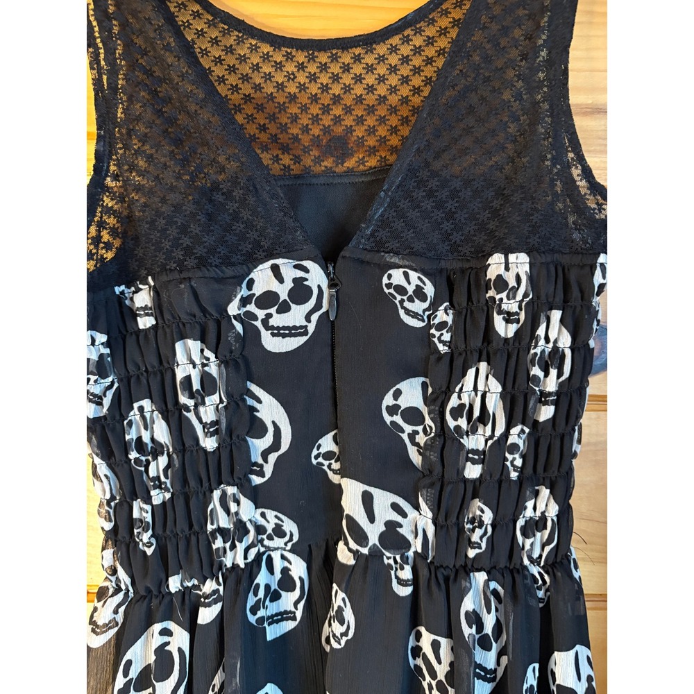 Royal‎ Bones by Daang Black  Goth Skull Print Lace Neckline Dress Size S